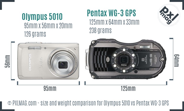 Olympus 5010 vs Pentax WG-3 GPS size comparison