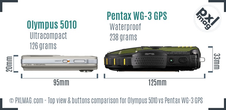 Olympus 5010 vs Pentax WG-3 GPS top view buttons comparison