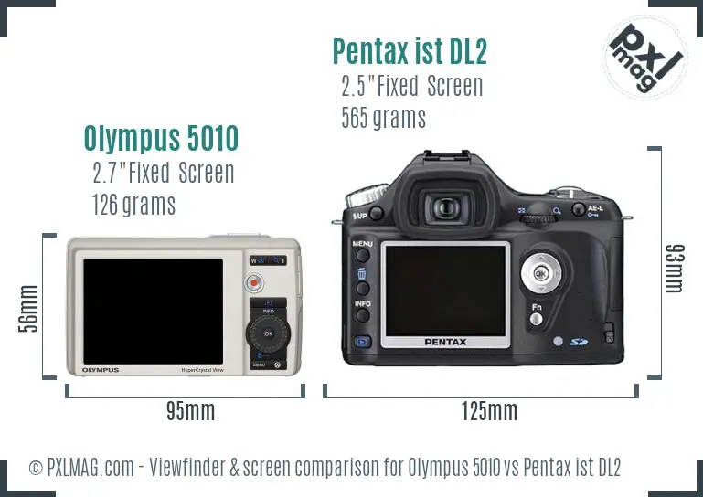 Olympus 5010 vs Pentax ist DL2 Screen and Viewfinder comparison