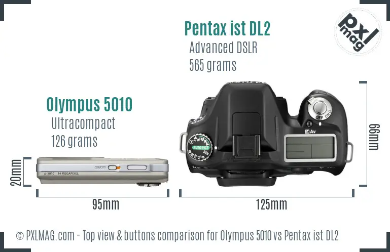 Olympus 5010 vs Pentax ist DL2 top view buttons comparison