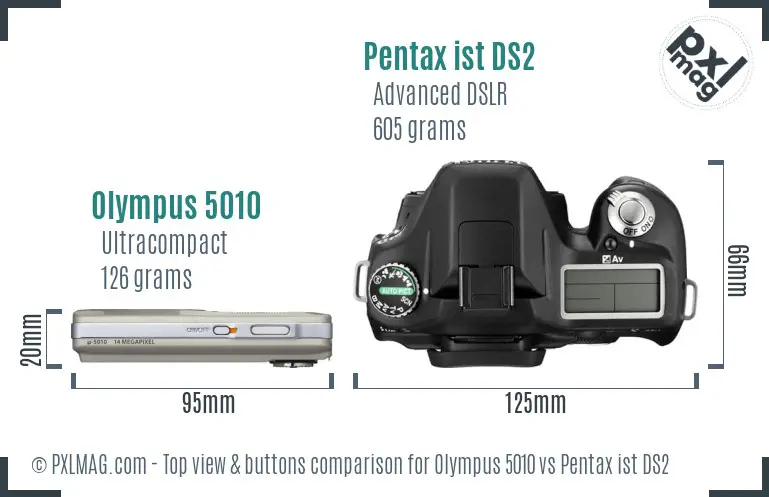 Olympus 5010 vs Pentax ist DS2 top view buttons comparison