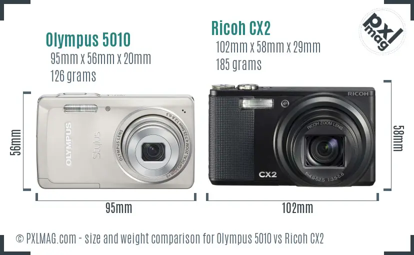 Olympus 5010 vs Ricoh CX2 size comparison Olympus 5010 vs Ricoh CX2 size comparison