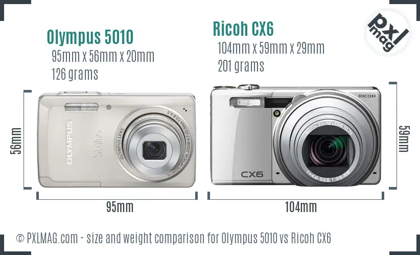 Olympus 5010 vs Ricoh CX6 size comparison Olympus 5010 vs Ricoh CX6 size comparison