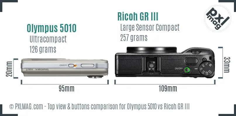 Olympus 5010 vs Ricoh GR III top view buttons comparison