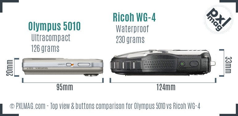 Olympus 5010 vs Ricoh WG-4 top view buttons comparison
