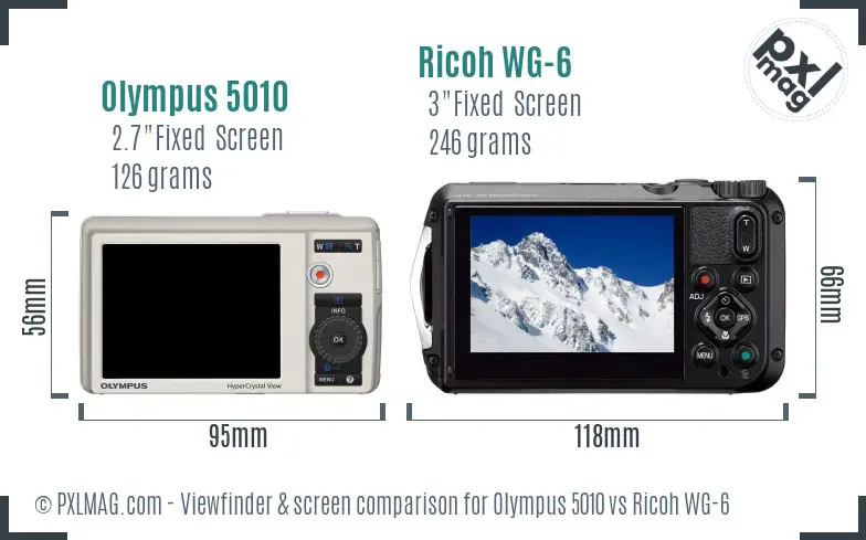 Olympus 5010 vs Ricoh WG-6 Screen and Viewfinder comparison