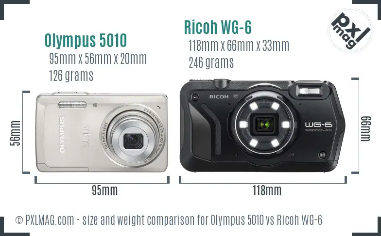 Olympus 5010 vs Ricoh WG-6 size comparison