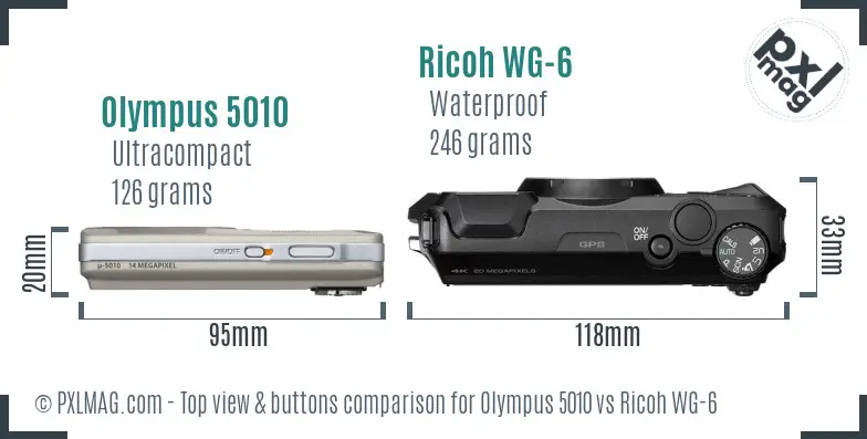 Olympus 5010 vs Ricoh WG-6 top view buttons comparison