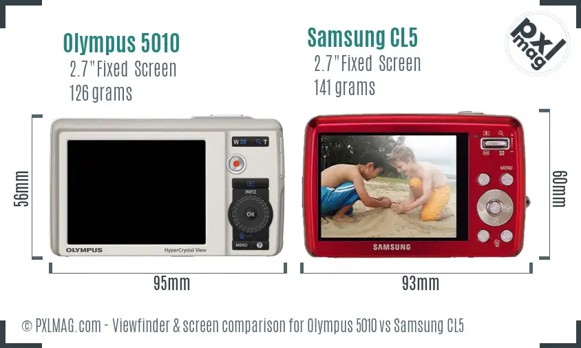 Olympus 5010 vs Samsung CL5 Screen and Viewfinder comparison