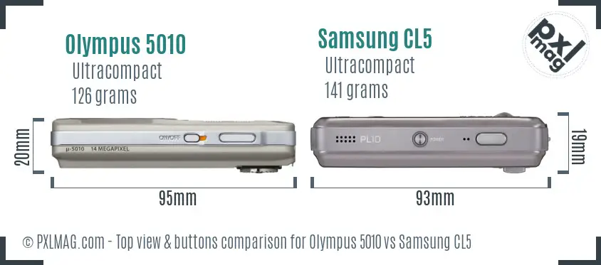 Olympus 5010 vs Samsung CL5 top view buttons comparison