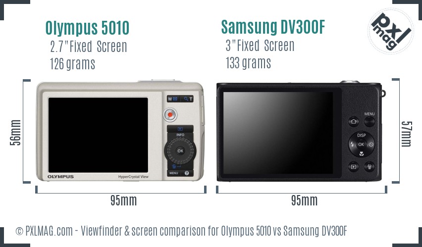 Olympus 5010 vs Samsung DV300F Screen and Viewfinder comparison