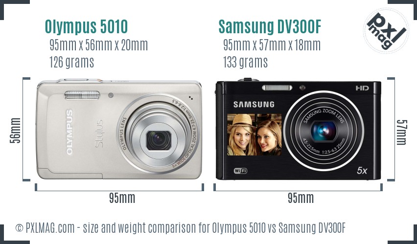 Olympus 5010 vs Samsung DV300F size comparison