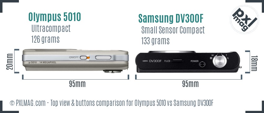 Olympus 5010 vs Samsung DV300F top view buttons comparison