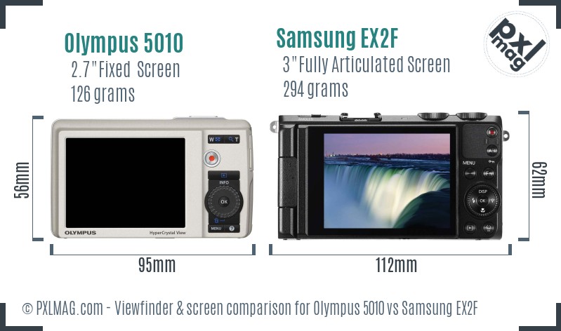 Olympus 5010 vs Samsung EX2F Screen and Viewfinder comparison