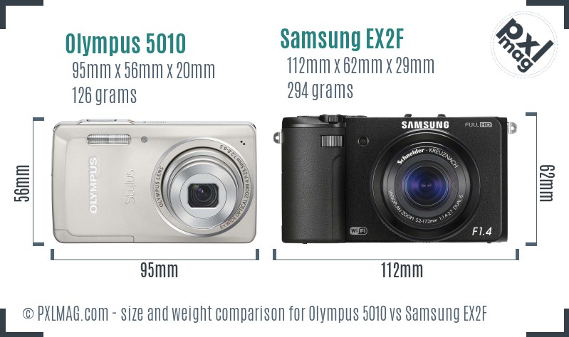 Olympus 5010 vs Samsung EX2F size comparison Olympus 5010 vs Samsung EX2F size comparison