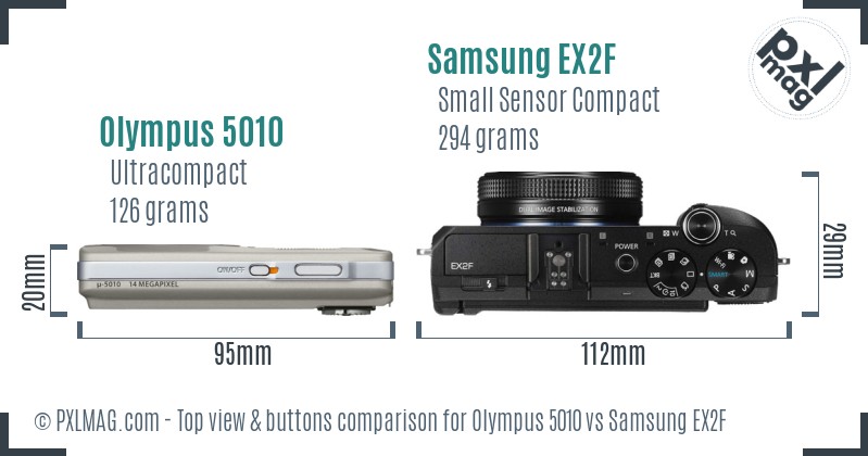 Olympus 5010 vs Samsung EX2F top view buttons comparison