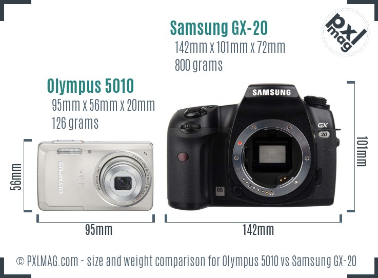 Olympus 5010 vs Samsung GX-20 size comparison