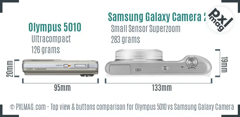 Olympus 5010 vs Samsung Galaxy Camera 2 top view buttons comparison