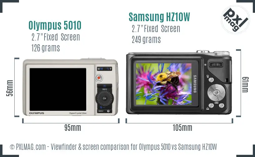 Olympus 5010 vs Samsung HZ10W Screen and Viewfinder comparison Olympus 5010 vs Samsung HZ10W Screen and Viewfinder comparison