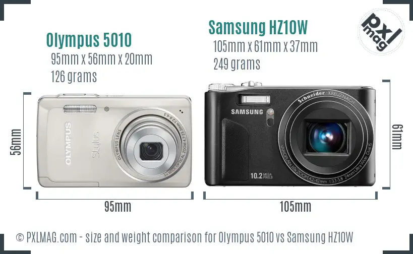 Olympus 5010 vs Samsung HZ10W size comparison Olympus 5010 vs Samsung HZ10W size comparison