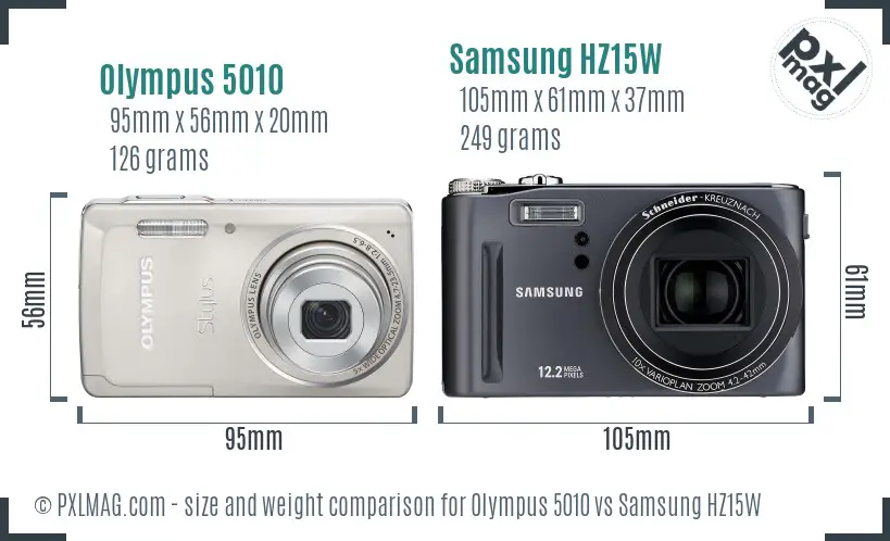 Olympus 5010 vs Samsung HZ15W size comparison