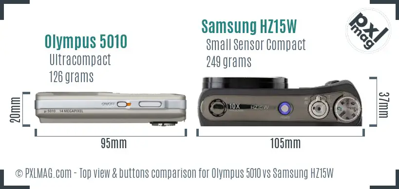 Olympus 5010 vs Samsung HZ15W top view buttons comparison