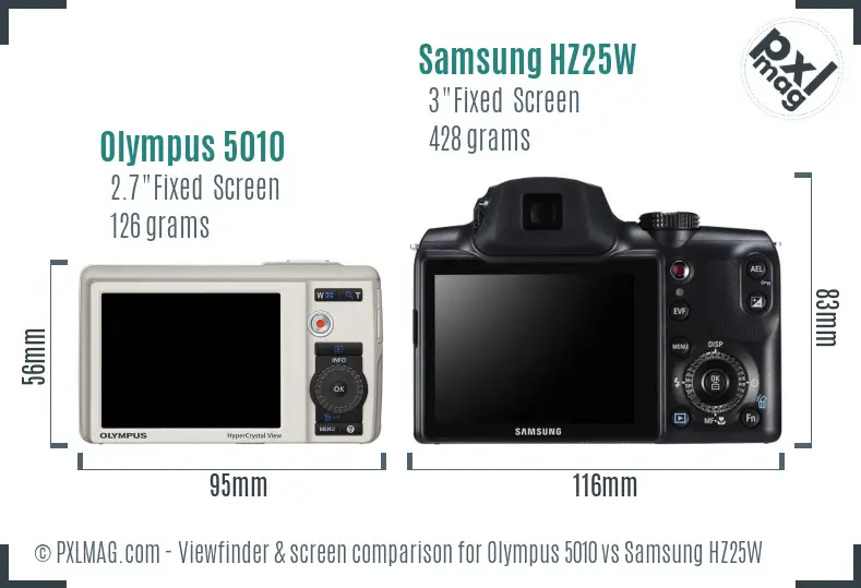 Olympus 5010 vs Samsung HZ25W Screen and Viewfinder comparison Olympus 5010 vs Samsung HZ25W Screen and Viewfinder comparison