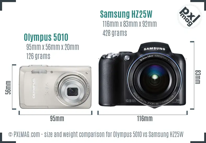 Olympus 5010 vs Samsung HZ25W size comparison Olympus 5010 vs Samsung HZ25W size comparison
