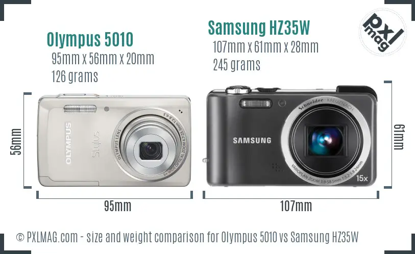 Olympus 5010 vs Samsung HZ35W size comparison