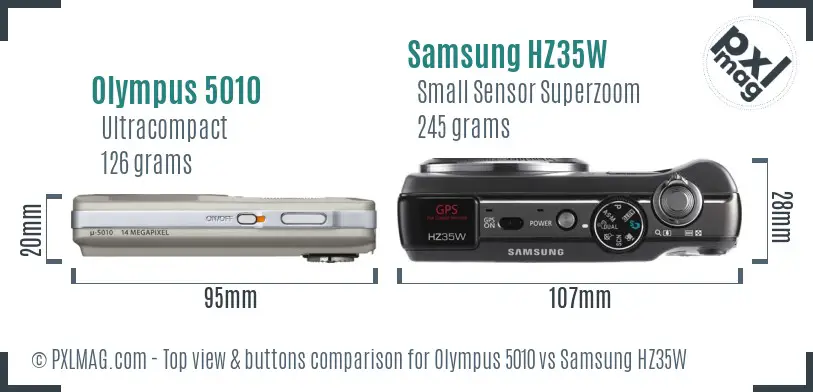 Olympus 5010 vs Samsung HZ35W top view buttons comparison