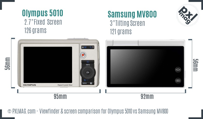 Olympus 5010 vs Samsung MV800 Screen and Viewfinder comparison