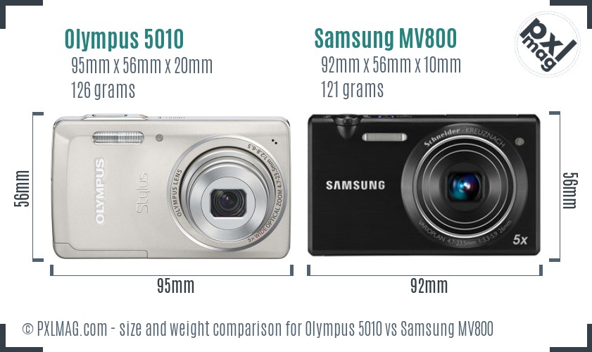Olympus 5010 vs Samsung MV800 size comparison