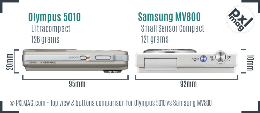 Olympus 5010 vs Samsung MV800 top view buttons comparison