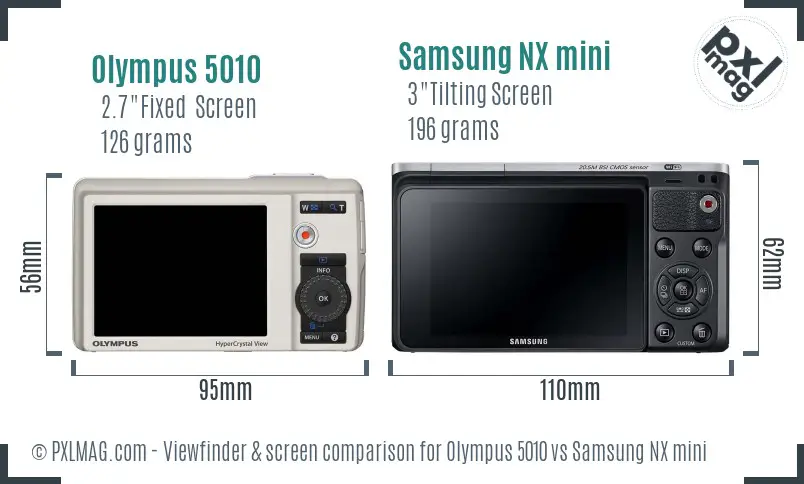 Olympus 5010 vs Samsung NX mini Screen and Viewfinder comparison