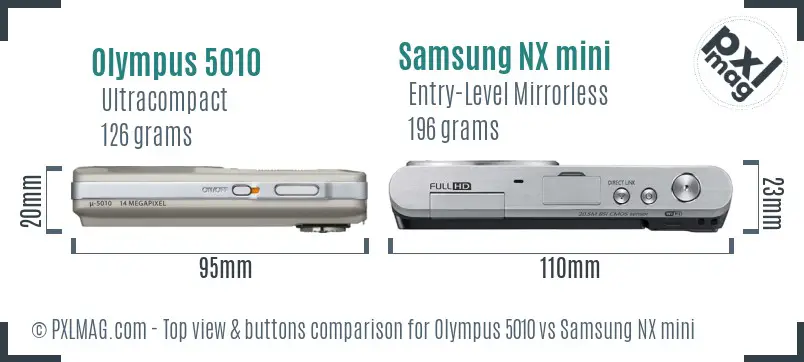 Olympus 5010 vs Samsung NX mini top view buttons comparison