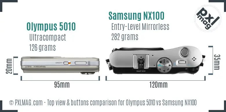 Olympus 5010 vs Samsung NX100 top view buttons comparison Olympus 5010 vs Samsung NX100 top view buttons comparison