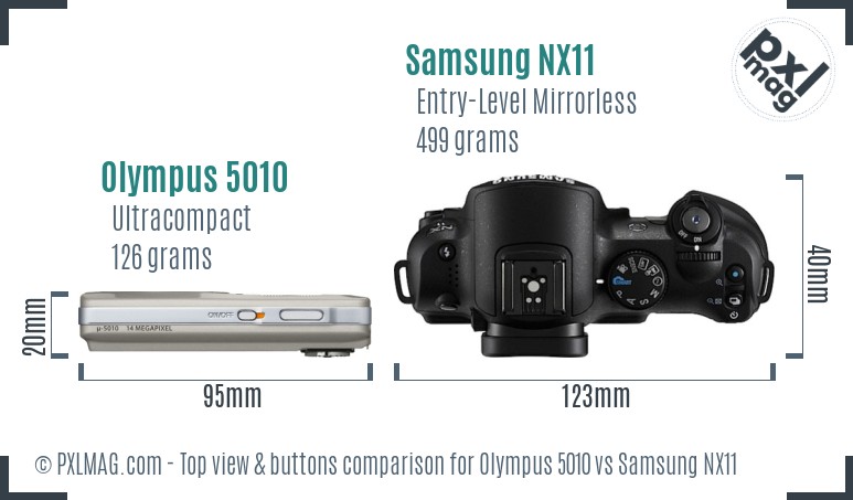 Olympus 5010 vs Samsung NX11 top view buttons comparison