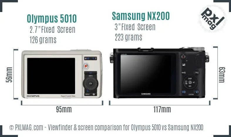 Olympus 5010 vs Samsung NX200 Screen and Viewfinder comparison Olympus 5010 vs Samsung NX200 Screen and Viewfinder comparison