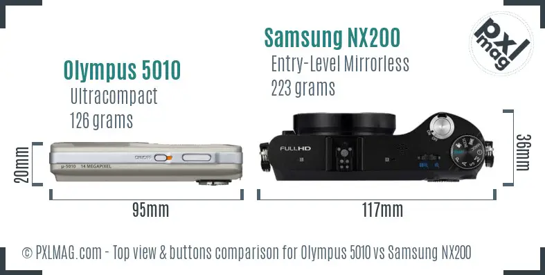 Olympus 5010 vs Samsung NX200 top view buttons comparison Olympus 5010 vs Samsung NX200 top view buttons comparison