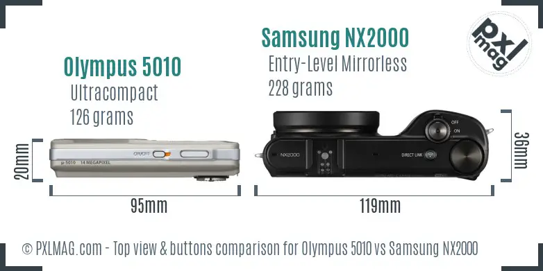 Olympus 5010 vs Samsung NX2000 top view buttons comparison