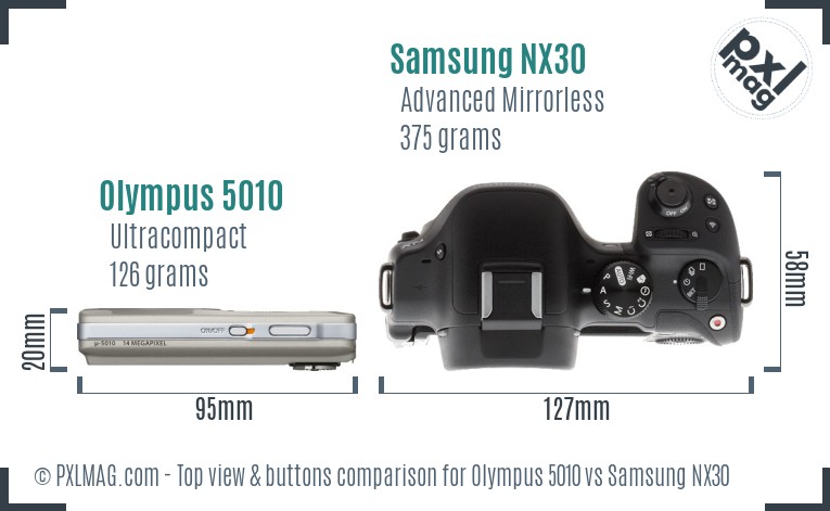 Olympus 5010 vs Samsung NX30 top view buttons comparison