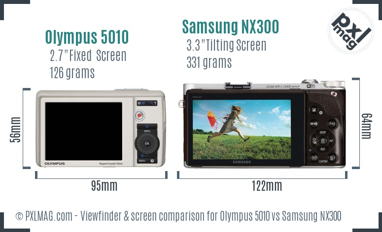 Olympus 5010 vs Samsung NX300 Screen and Viewfinder comparison