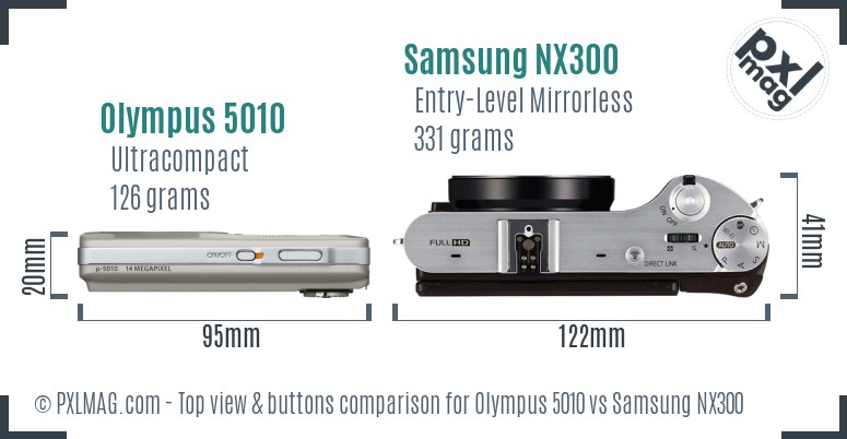 Olympus 5010 vs Samsung NX300 top view buttons comparison