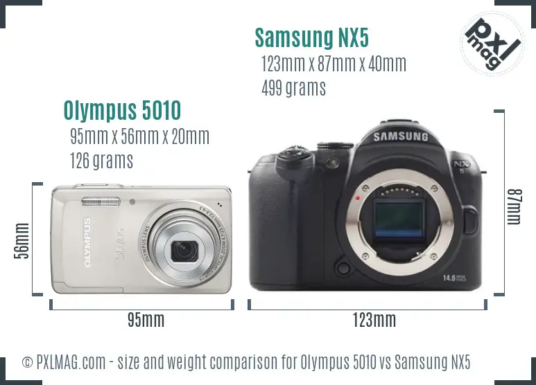 Olympus 5010 vs Samsung NX5 size comparison