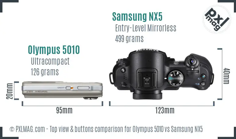 Olympus 5010 vs Samsung NX5 top view buttons comparison