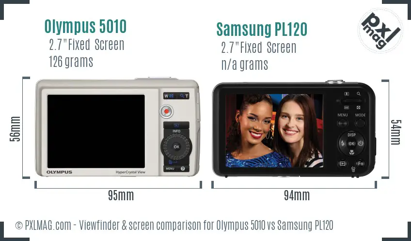 Olympus 5010 vs Samsung PL120 Screen and Viewfinder comparison