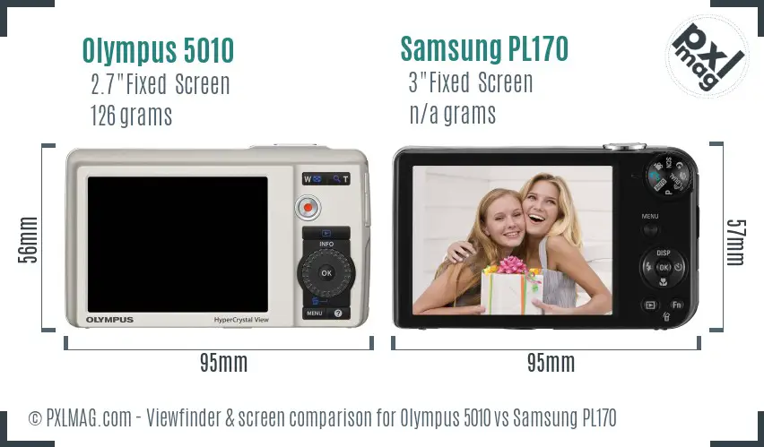 Olympus 5010 vs Samsung PL170 Screen and Viewfinder comparison