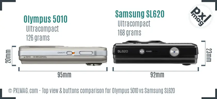 Olympus 5010 vs Samsung SL620 top view buttons comparison Olympus 5010 vs Samsung SL620 top view buttons comparison