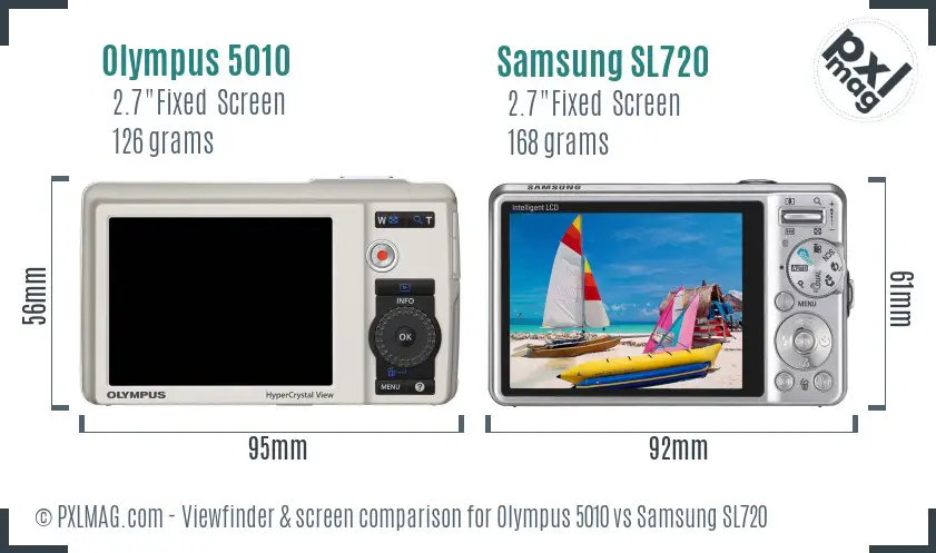 Olympus 5010 vs Samsung SL720 Screen and Viewfinder comparison