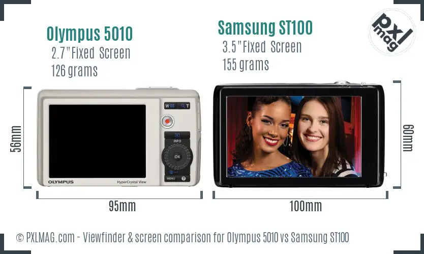 Olympus 5010 vs Samsung ST100 Screen and Viewfinder comparison